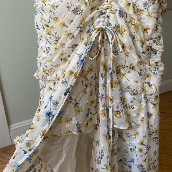 Fanco Becca Tiered Maxi Dress White | Yellow & Blue Floral | Large | High Low - Picture 7 of 16
